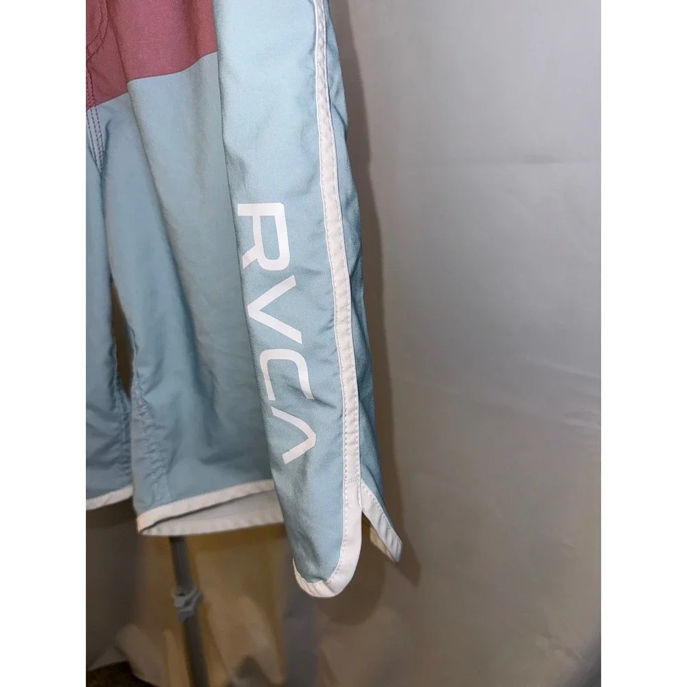 RVCA Industry Mens Board Shorts Size 36 Colorblock Pink Blue Swim Trunks Pocket
